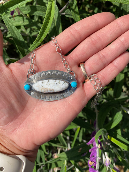 Statement Stamped White Buffalo Necklace