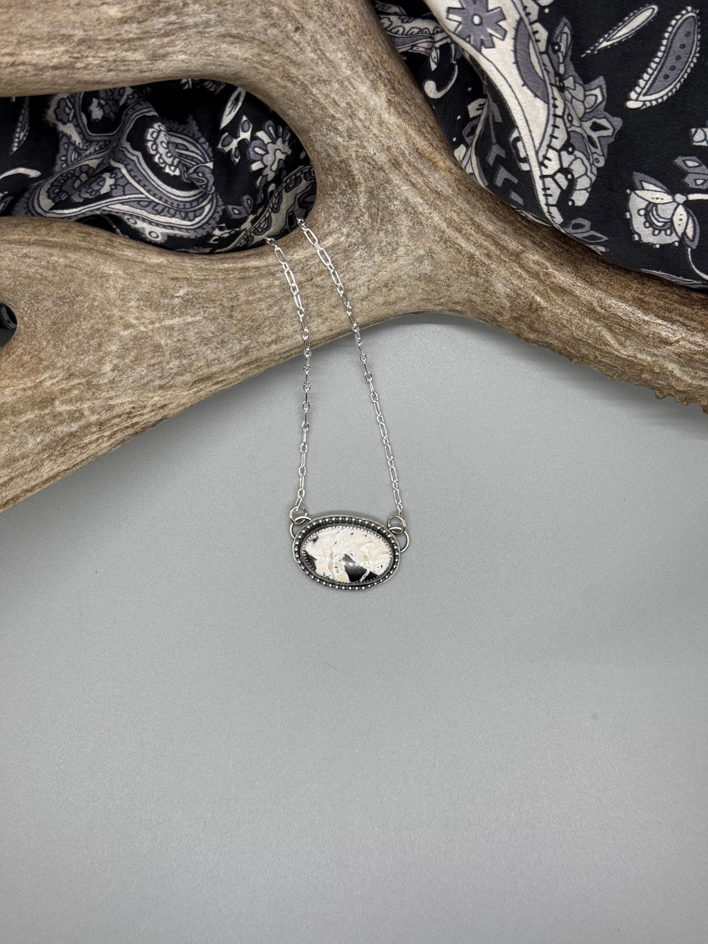 White Buffalo Oval Bar Necklace
